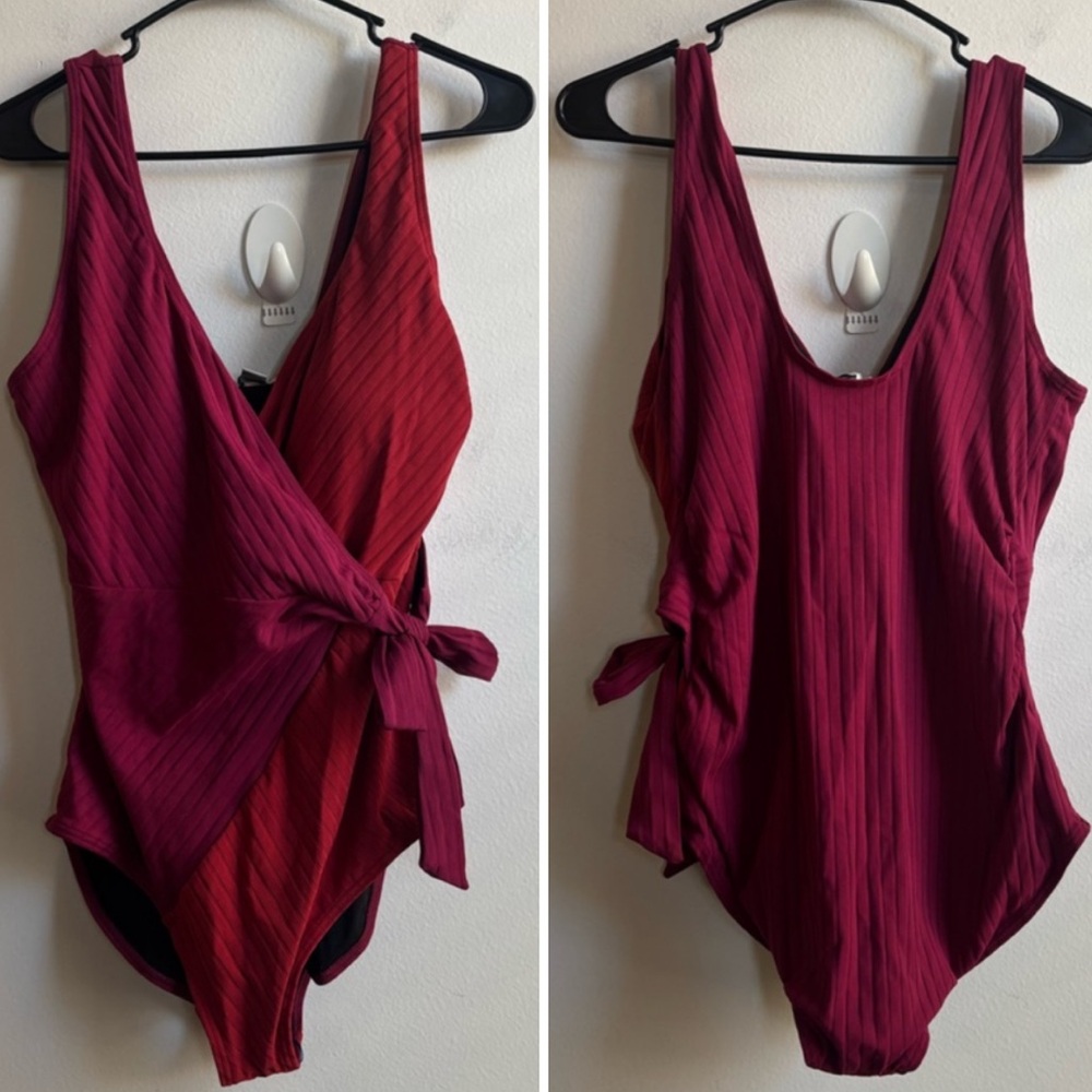 Sundance‎ | Two Tone Red Wrap One Piece Swimsuit